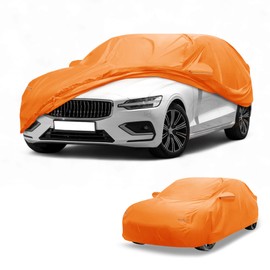 Partuto Car Cover Waterproof All Weather Automotive Outdoor Anti-UV Full Exterior Cover for Volvo S60 (est) 210D-PU Orange with Left Side Zippers