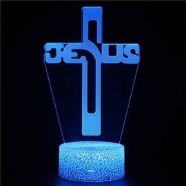 3D Jesus Kreuz Gott Fernbedienung 16 Farben Nachtlichter Illusion Acryl LED Tisch Nachttisch Lampe Kinder Schlafzimmer Schreibtisch Dekor Geburtstag Geschenke Spielzeug für Kinder