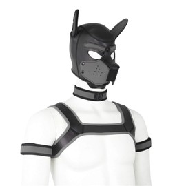 Soft Latex Dog Mask with Ears, Puppy Mask for Cosplay Party Masquerade Set (Mask, Collar, Bracelet, Strap) (Color : Gray, Size : X-Large)