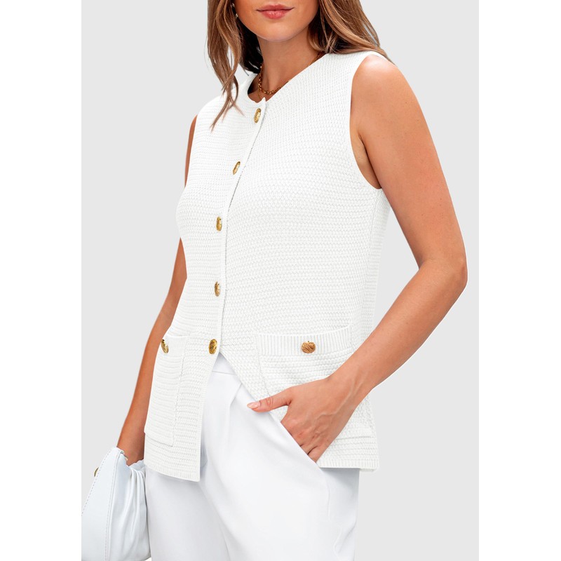 PRETTYGARDEN Women's 2025 Summer Sweater Vest Sleeveless Knit Cardigan Button