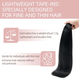 Silk-co Tape in Hair Extensions Human Hair Remy Real Hair Extension 22inch Invisible Straight Seamless Skin Weft With Glue Straight Silky Soft 10 Pieces*1.5g 15g/Set - #01 Jet Black