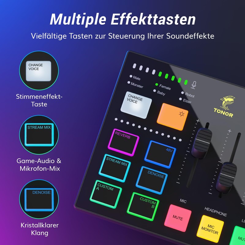 TONOR Gaming Audio Interface, Audio Mixer for Streaming, Podcasting, Studio