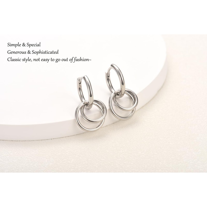 JAHAMIA Silver Hoops Earrings for Women, Chunky Double Hoop Sterling