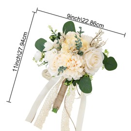 HOMENERGY Set of 6 Bridesmaid Bouquets for Wedding, 9 Inch Boho Bridesmaid Flowers for Ceremony Anniversary Centerpieces Decorations, Artificial Rose Bouquets Romantic - Beige