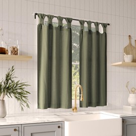 Archaeo Washed 100% Cotton Small Window Twist Tab Cafe Curtains, 52" x 36, Moss Green