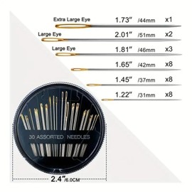 30 Pcs Hand Sewing Needles, Handle Sewing Needle Set, Assorted Size Embroidery Needles Suitable for Hand Sewing