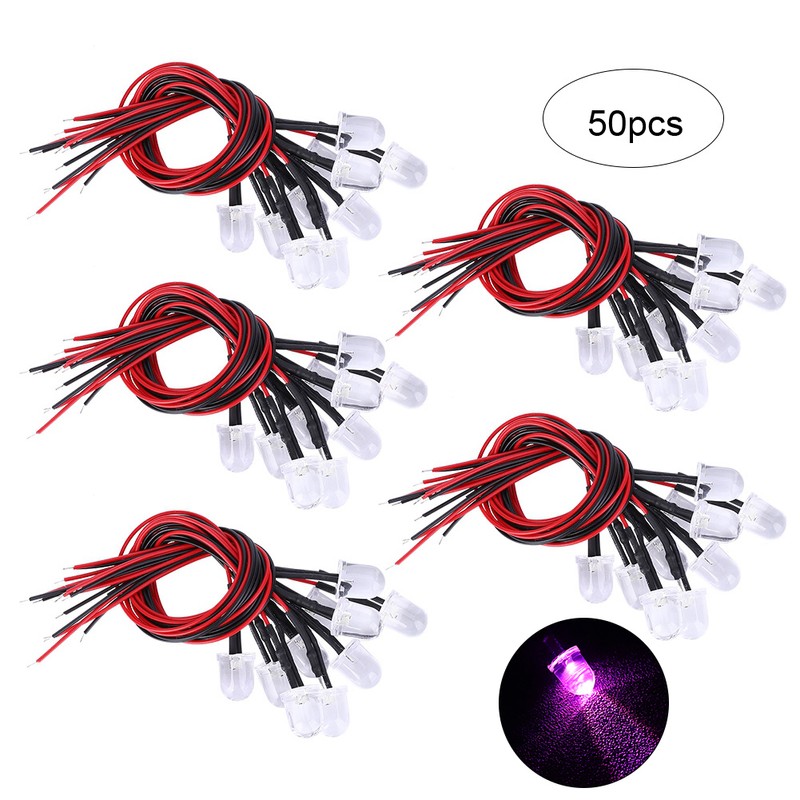 50PCs 12V LED Pre Wired Luminous Diode 10mm Round Head