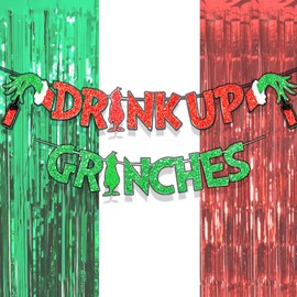 JeVenis Glittery Drink Up Grinchmas Banner Christmas Decorations Banners Grinchmas Christmas Party Decorations Christmas Party Decorations Adults Friendsmas Christmas Party Decorations
