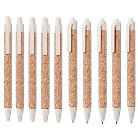 N.10 Ballpoint Pen Made of Real Cork and Straw Fiber Components, Blue Refill, Totally Eco-Friendly, Eco-Friendly, Eco-Friendly, Eco-Friendly (White)