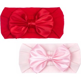 Baby Girls Bow Headband Baby Turban Elastic Headwrap for Newborn Infant Toddler Hair Accessories (Red Pink, One size)