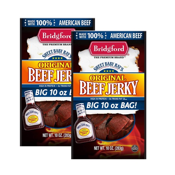 Bridgford Sweet Baby Ray's Original Beef Jerky, High Protein, Zero Trans Fat, Made With 100% American Beef, 10 Oz, Pack of 2