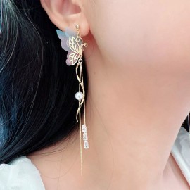 The Silver Luna Fabric wings butterfly long dangle drop earrings, Korean fashion earrings