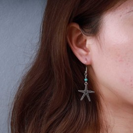 Yienate Boho Turquoise Beads Starfish Drop Dangle Earrings Silver Vintage Ethnic Turquoise Stone Hook Earrings Statement Starfish Western Earrings Jewelry for Women and Girls