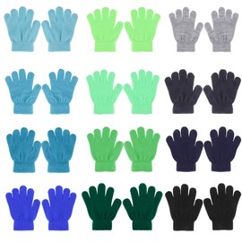 QKURT 12 Pairs of Gloves for Children, Full Finger Knitted Gloves, Children's Winter Gloves for Commuting When Skiing