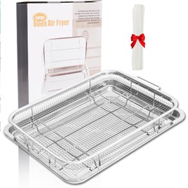 Air Fryer Basket for Oven | LOSHINE 15.6x11.6'' | Non-Stick Stainless Steel Tray with 30PCS Parchment Papers | Large Oven Pan for Baking, Grilling & Healthy Cooking (Silver)