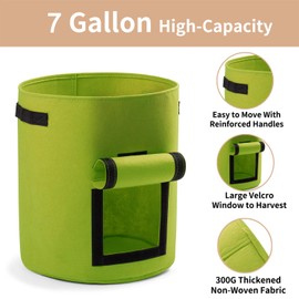 Potato Planter Bags 3-Pack 7 Gallons Grow Bags Aeration Tomato Plant Pots with Flap and Handles (Green)