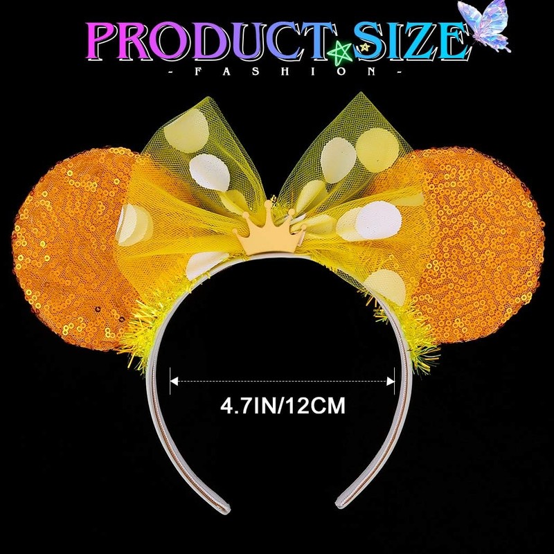 ACEDRE Light Up Mouse Ears Headband LED Sequin Tulle Bow