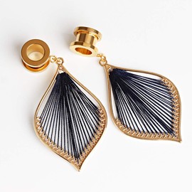 COOEAR Tunnel Ear Plugs - Ear Gauges / Flesh Tunnels for Stretched Pierced Ears - Leaf Shape Design - Stainless Steel Screw, Stainless Steel