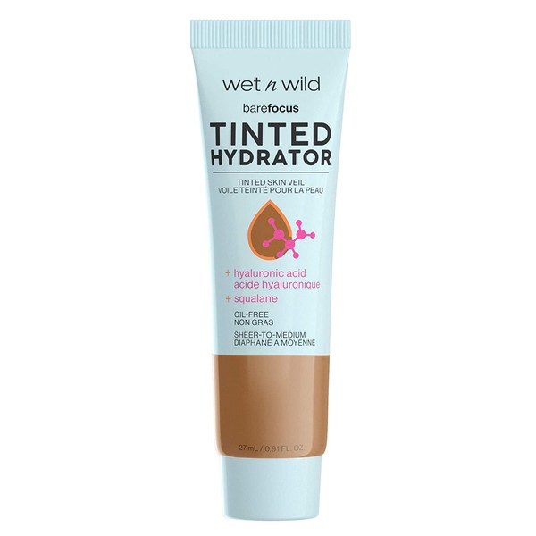 Wet n Wild Bare Focus Tinted Hydrator Tinted Skin Veil Nourishing Foundation Hyaluronic Acid, Deep, 0.91 Fl Oz