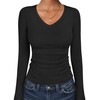 ANRABESS Long Sleeve Shirts for Women V Neck Ribbed Knit