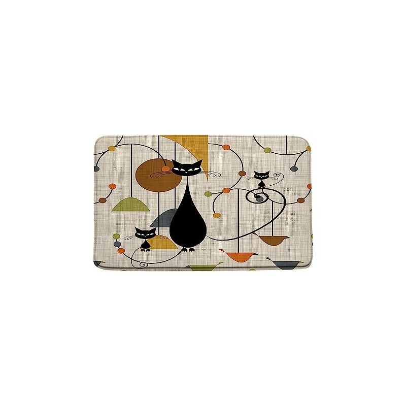JIRGIXA Mid Century Atomic Cat Bath Mat Retro Atomic Black