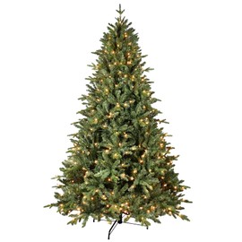 Treepool 6.5 FT Prelit Artificial Christmas Tree with 450 Warm White Lights, 1651 PE&PVC Mixed Branch Tips, Hinged Premium Spruce Fake Xmas Trees, Green, Foldable Base