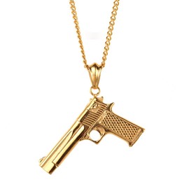 Pauro - Stainless Steel CS Men's Pistol Hip Hop Punk Chain Pendant for Biker Gold / Silver / Black, Stainless Steel