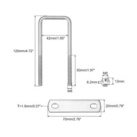 sourcing map 2 Sets Square U Bolts 42 mm (1.65 Inches) Inner Width 120 mm Length M8 304 Stainless Steel U Clamping Screw with Nut and Plate for Boat Trailer