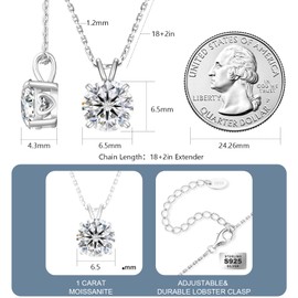 KRKC&CO Moissanite Necklace for Women, Sterling Silver Lab Created Solitaire 0.5-4CT Diamond Pendant in 14K/White Gold, GRA Certificate, Adjustable 18+2 inches Chain Jewelry for Her