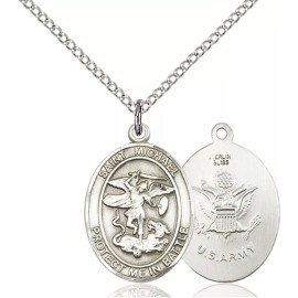 Bliss Sterling Silver Saint Michael Army Medal Pendant Necklace 18" Chain GiftBox