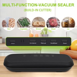 Fanadith Vacuum Sealer Machine, Food Vacuum Sealer Machine with Build-in Cutter, Compact Design with External Vacuum System with 10 Seal Bags Kit, Dry Moist Fresh Modes (Black)