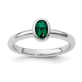 Sonia Jewels Real 925 Sterling Silver Stackable Oval Created Emerald Green May Gemstone Ring Eternity Band Size 9