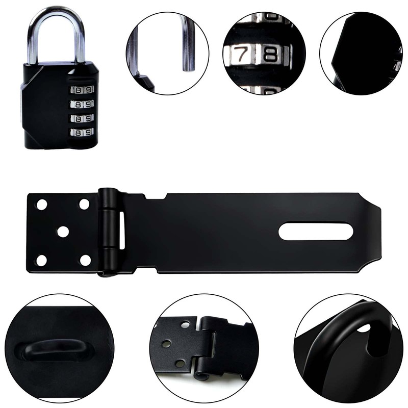 Door Latch Hasp with Door Padlock Hasp, 4 Digit Combination