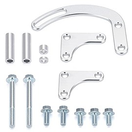PTNHZ SBC Saginaw Power Steering Pump P/S Bracket Kit Long Water Pump V-Belt Slotted Adjustable For Chevy GM Small Block Gen V8 5.0L 5.7L 305 327 350