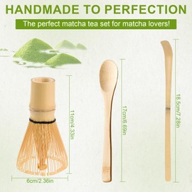 Matcha Set, 100 Prong Matcha Whisk, Traditional Shovel, Teaspoon, Matcha Tea Accessories, Bamboo Whisk, Chasen, Chashaku, Japanese Accessories for Traditional Matcha Tea Preparation