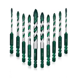 FEWELL Serrated Eccentric Masonry Drill Bit 10pcs, Four-Edge Serrated Concrete Drill Bit for Concrete Glass Brick Cement Tile Marble Wood (1/8”-1/2”)