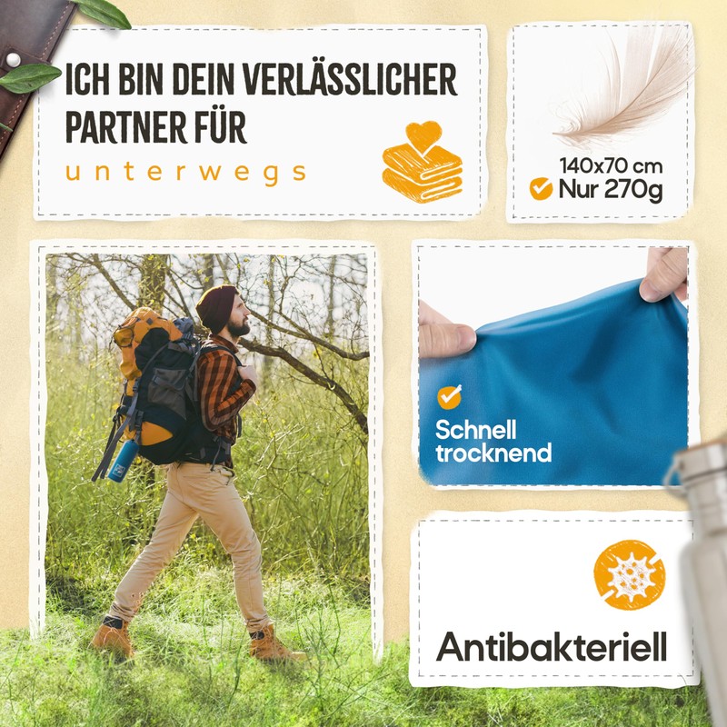 Backpacker's Journey Microfibre Towels in S, M, L, XL, Travel