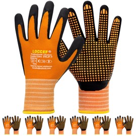 LOCCEF Work Gloves MicroFoam Nitrile Coated-6 Pairs,Endurance Seamless Knit Nylon,Dots on palm,Tacky Dot Grip Gloves,Orange-7S