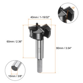 sourcing map Forstner Drill Bit 40mm (1-19/32") Tungsten Carbide 3 Flutes 4 Spurs Boring Forstner Bits for Hinge Wood Hole Drilling Woodworking
