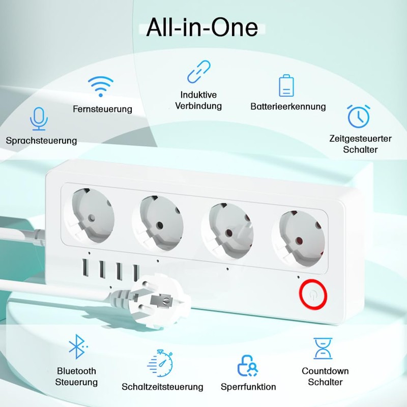Offgridtec Smarte 4-Fach Steckdosenleiste + 2X USB-A und 2X USB-C