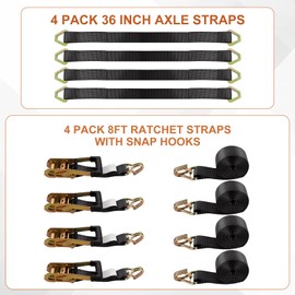 LISHINE 4 Pack Car Tie Down Straps for Trailers Kit, 2 Inch Ratchet Straps with Snap Hooks Heavy Duty 8ft, 11000 LBS Break Strength, 36 Inch Axle Straps for Car, Truck, UTV