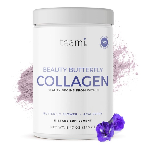Teami Beauty Butterfly Collagen Powder for Women -Marine Collagen peptides - Keto Food Friendly, Non-GMO, Gluten Free - Hydrolyzed Antioxidant Protein Formula - Supports Hair, Skin, Nails, Joints