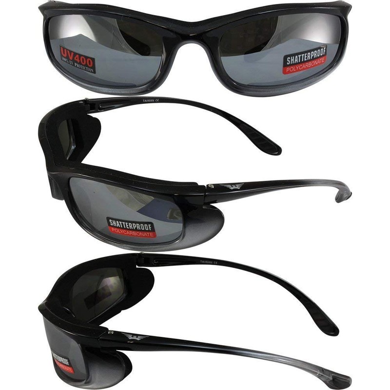 Global Vision Shadow Motorcycle Riding Sunglasses Two-Tone Black and Silver