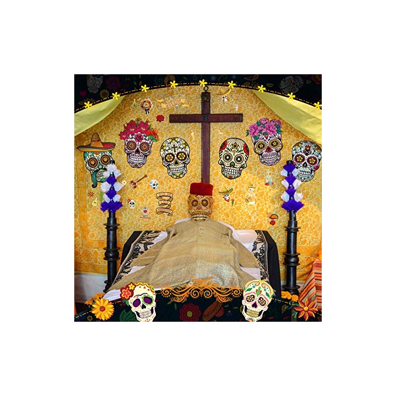 Yerliker 8 hojas Dia De Los Muertos Decoraciones, calcomanías para