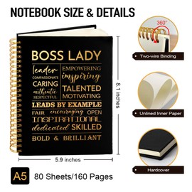 Msticey Boss Lady 160 Blank Pages Gold Foil Hardcover Spiral Notebook, New Business Owner Gifts Women Boss Gifts for Boss Female, Appreciation Gifts for Women Entrepreneurs, Boss Day Women's Day Gifts