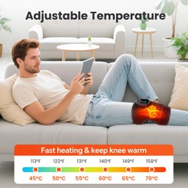 FlareMore Cordless Heated Knee Massager with Vibration, Heated Knee Brace Wrap, Heating Shoulder Brace Support Wrap for Knee Elbow, Heating Pad with 6 Heating Levels, 3 Massage Modes&Timer 2 Pack
