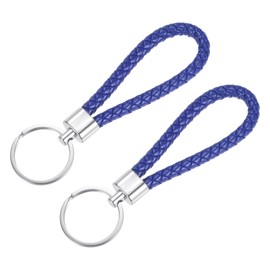 YOKIVE 2 Pcs Braided Leather Keychains, Home PU Keys Ring Woven Decorating Lanyard Straps for Bags Wallets (Blue)