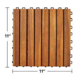 Strawberry Fairy Durable Interlocking Acacia Wood Deck Tiles for Outdoor and Indoor Use, Easy Snap Together Installation, Set of 10