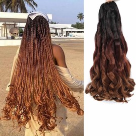 French Curly Braiding Hair 8 Packs Loose Wavy Braiding Hair Pre Stretched Bouncy Synthetic French Curl Braiding Hair Extensions for Women (1B/33/30#, 18 Inch)