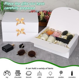 GXFCING 12 Pack White Gift Boxes with Lids 27 x 20 x 8 cm Large Bridesmaid Proposal Present Box Rectangular Party Favor Packaging Boxes with Gold Ribbon for Wedding Birthday Christmas Festival